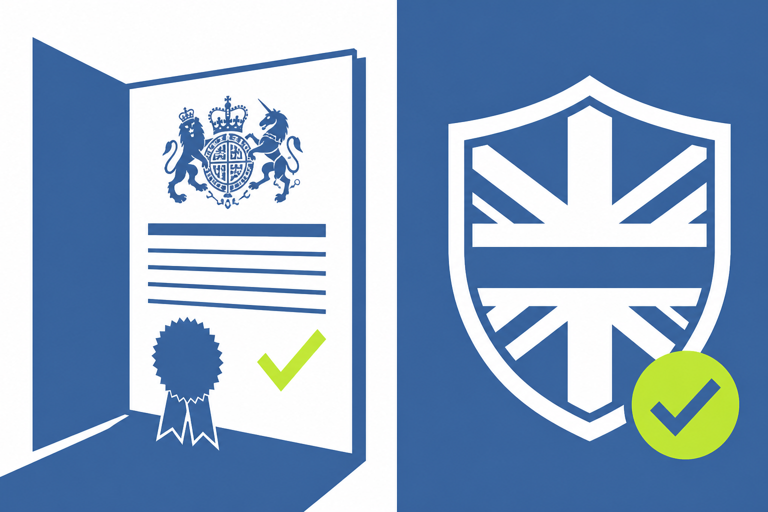 Stylised illustration of a licence document and shield